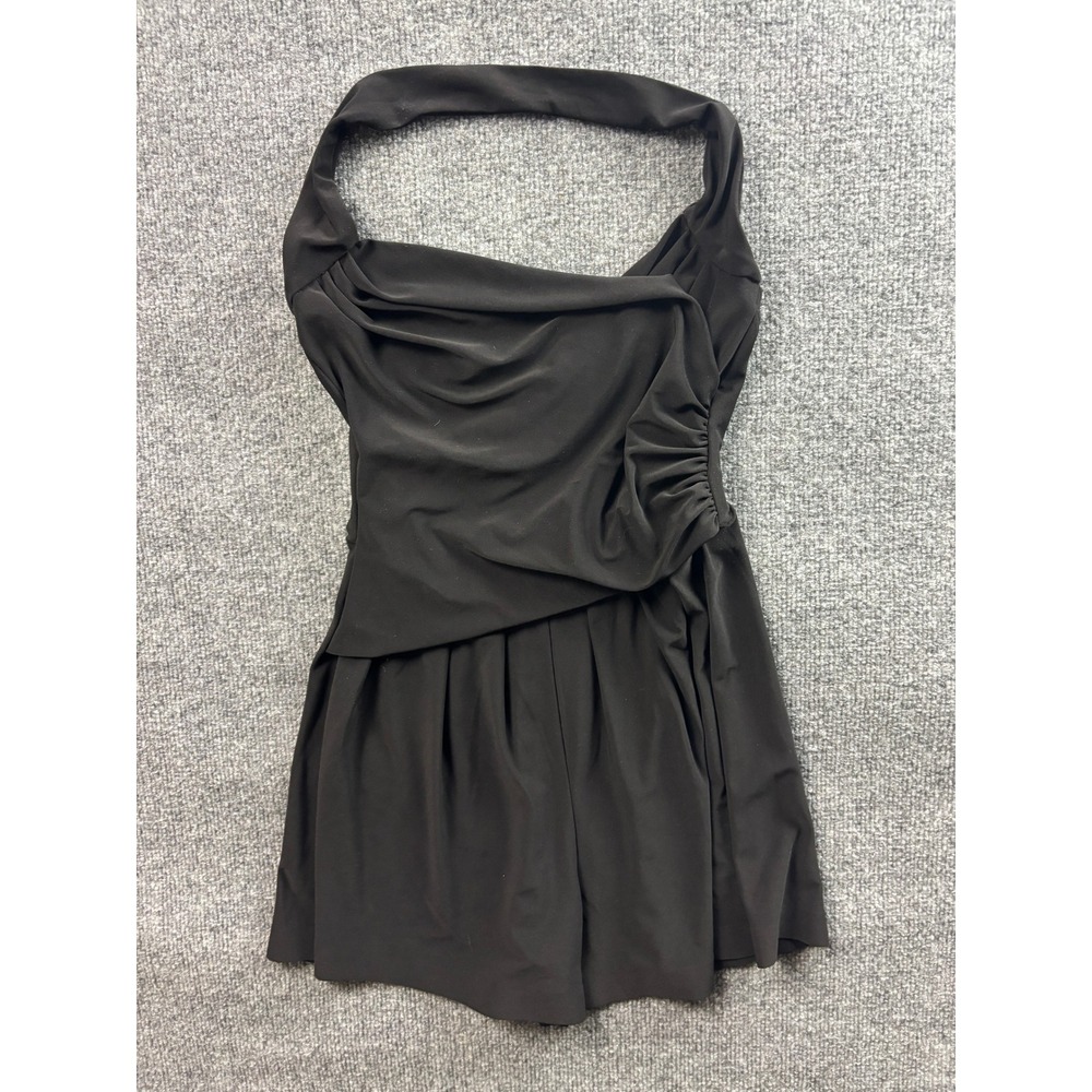 Norma Kamali Halter Romper Womens Small Black Ruched Draped Sleeveless